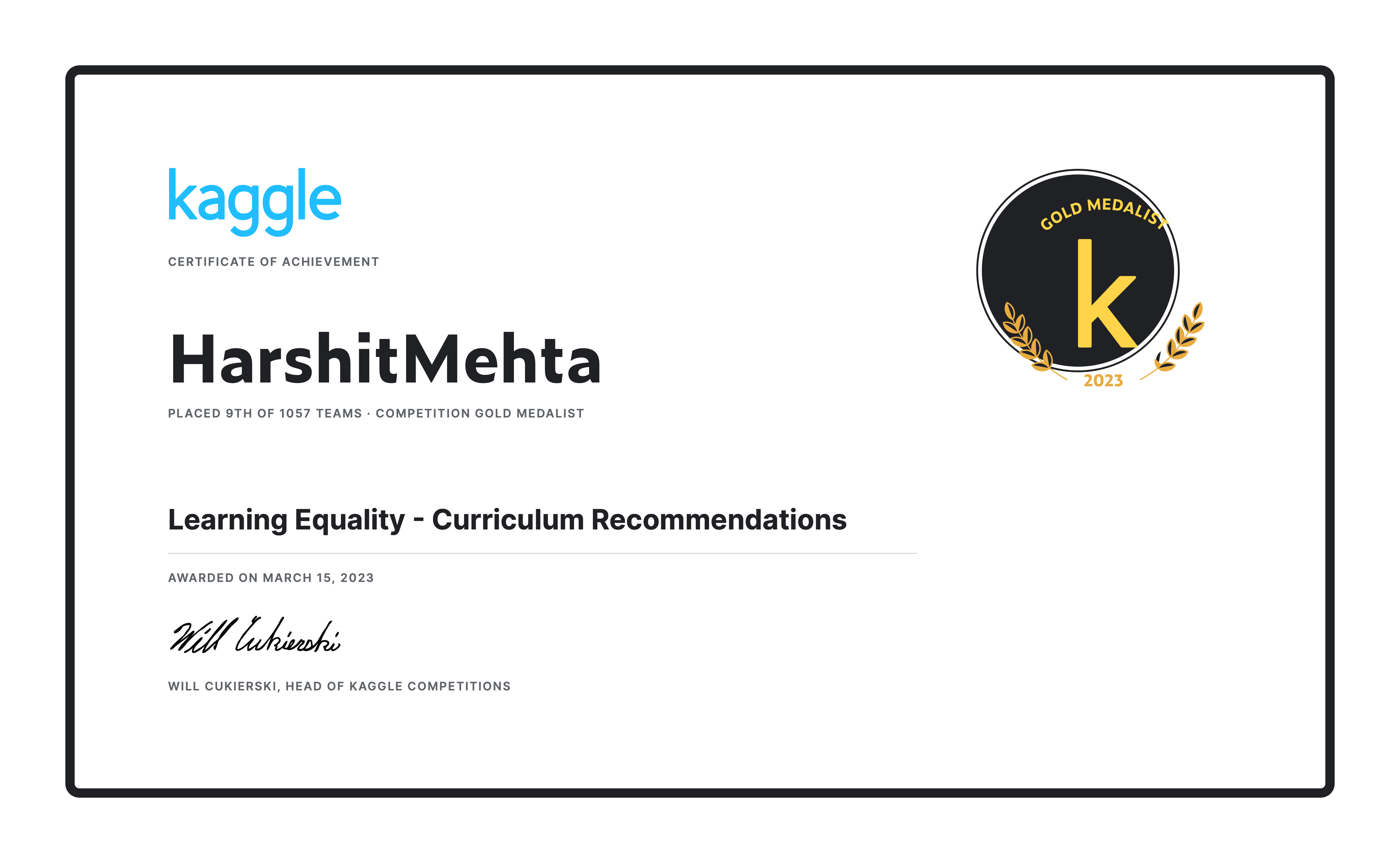 Certificate - Curriculum Recommendations